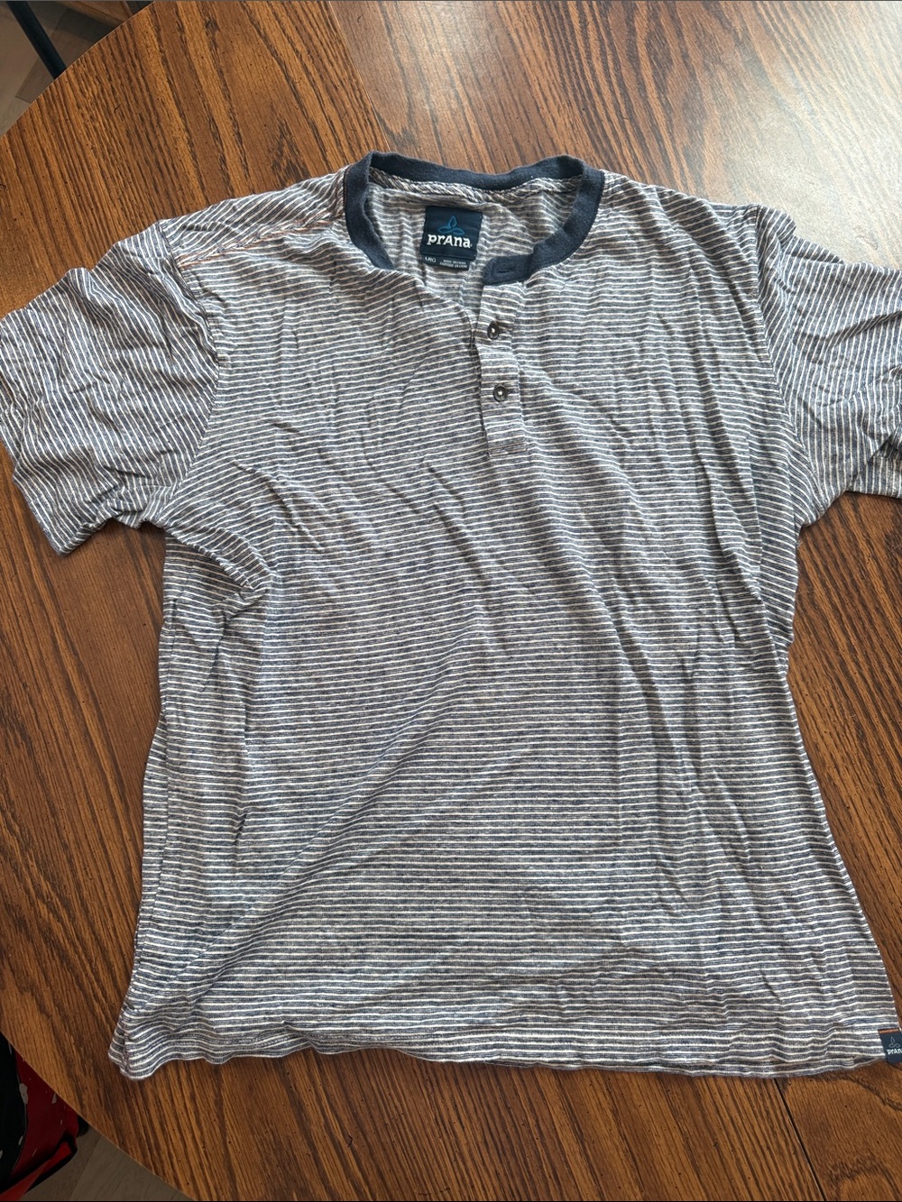 Prana Men's Short-Sleeve Striped Henley - Gray and Navy